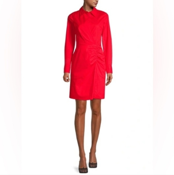 Milly Maxine Poplin Long Sleeve Button Up Dress In Red Size 2 Women's - Picture 1 of 16